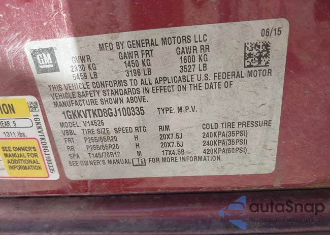 1GKKVTKD8GJ100335: 43207266