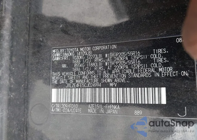 JTLZE4FE5CJ024994: 43207288