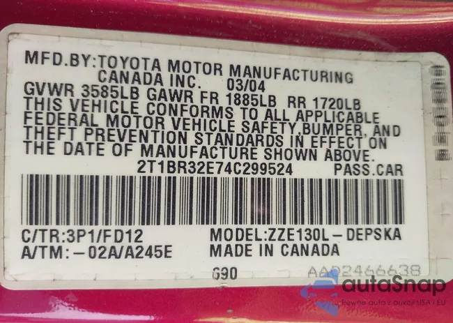 2T1BR32E74C299524: 43207340