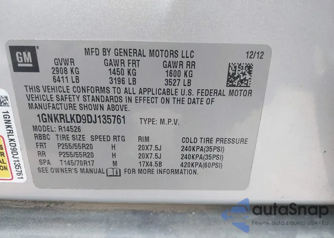 1GNKRLKD9DJ135761: 43207404