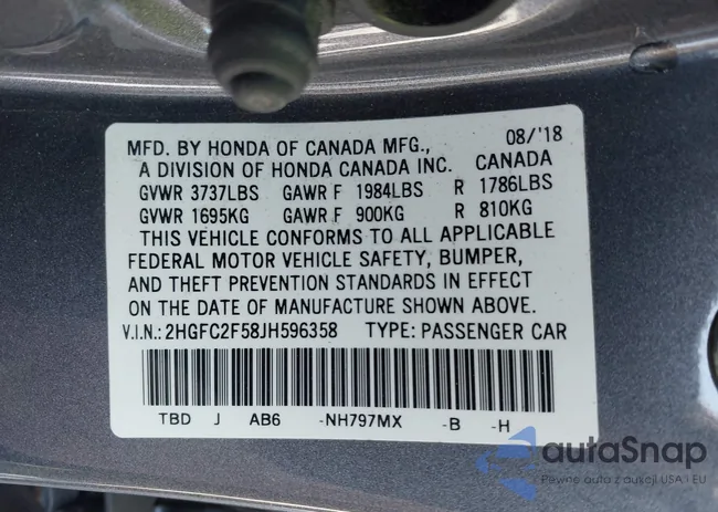 2HGFC2F58JH596358: 43207437