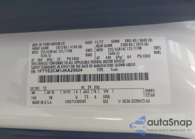 1FTYE2CM1JKA25624: 43206609