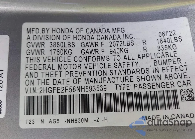 2HGFE2F58NH593539: 43206669