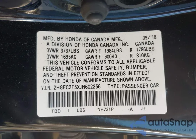 2HGFC2F5XJH602256: 43206759