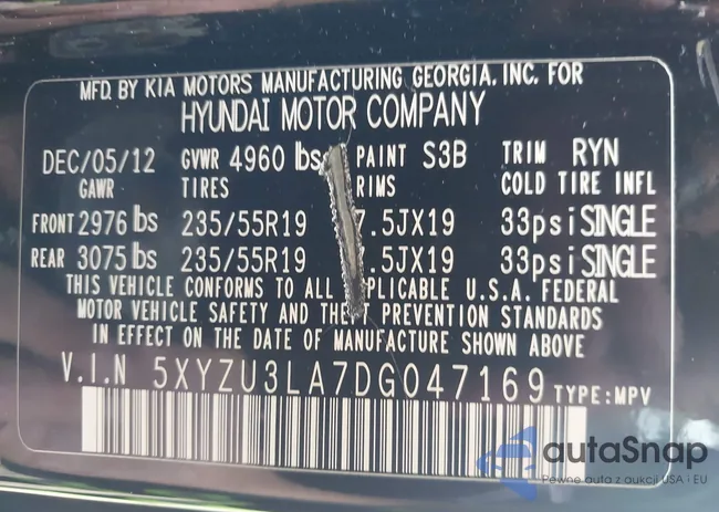 5XYZU3LA7DG047169: 43208065