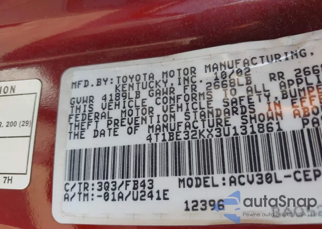 4T1BE32KX3U131861: 43208183