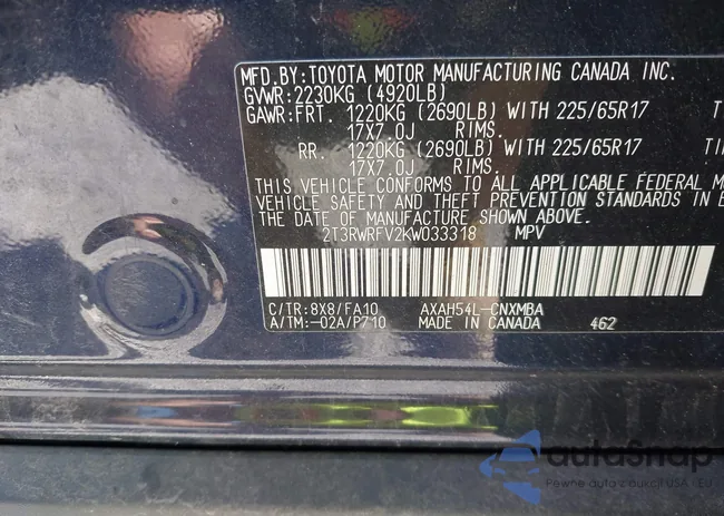 2T3RWRFV2KW033318: 43208285