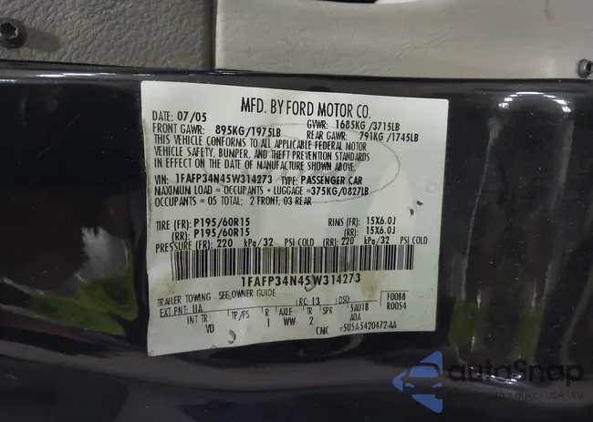 1FAFP34N45W314273: 43208309