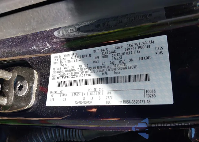 1FTFW1RGXSFB07796: 43208425