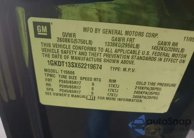 1GKDT13SX62219674: 43208495