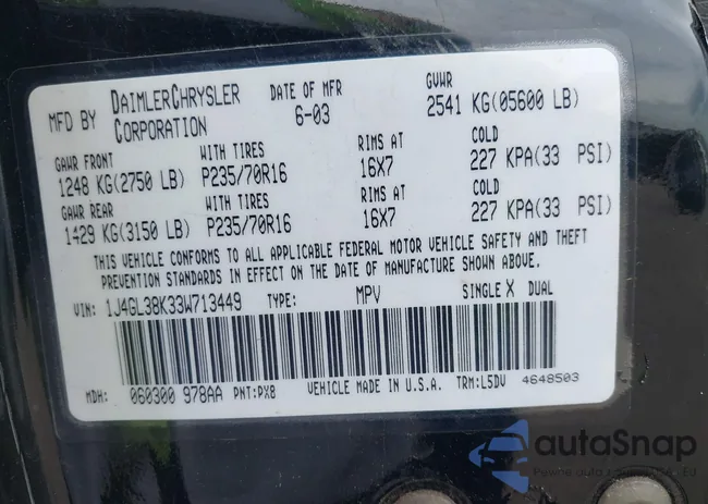 1J4GL38K33W713449: 43207630