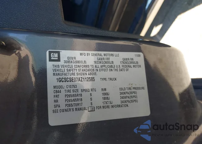 1GCSCSE07AZ112585: 43207633