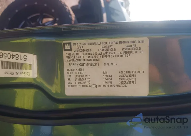 5GRGN23U15H105311: 43207652