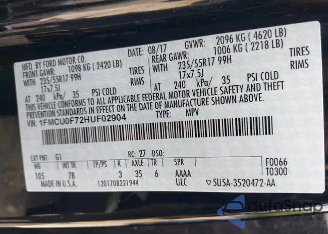 1FMCU0F72HUF02904: 43207731