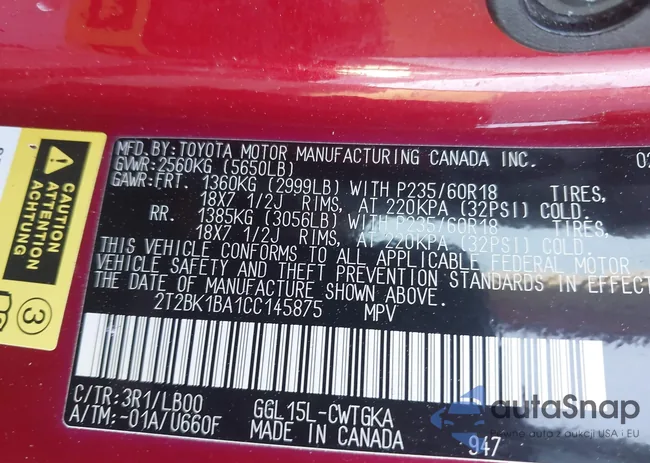 2T2BK1BA1CC145875: 43208998