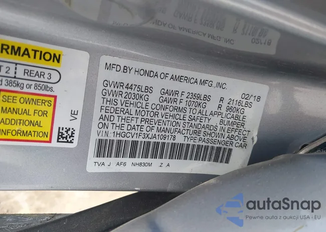 1HGCV1F3XJA109178: 43209015