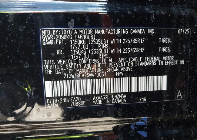 2T3W1RFV2SW413051: 43209069