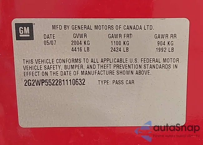 2G2WP552281110632: 43209097