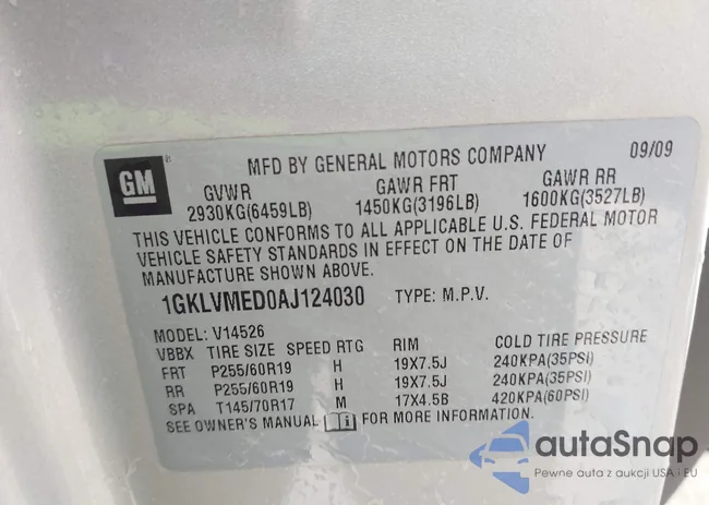 1GKLVMED0AJ124030: 43209110