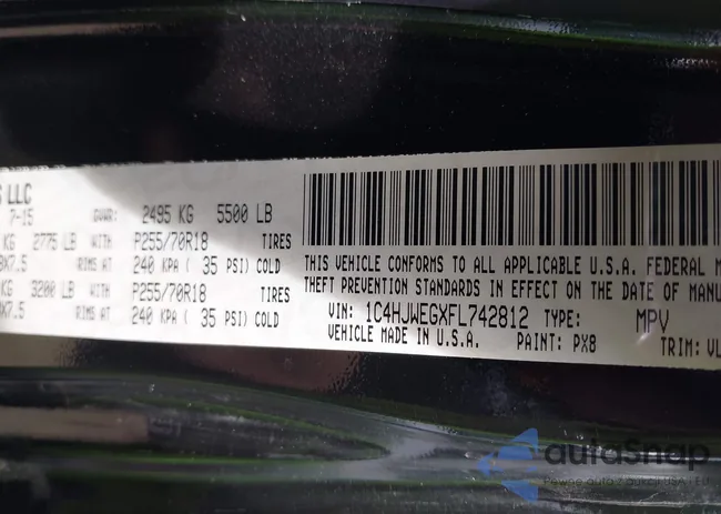 1C4HJWEGXFL742812: 43209128