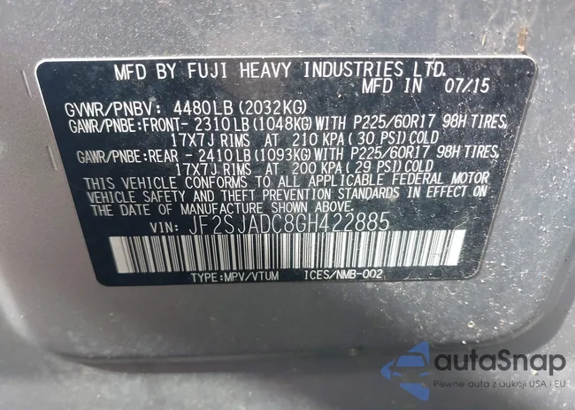 JF2SJADC8GH422885: 43209142