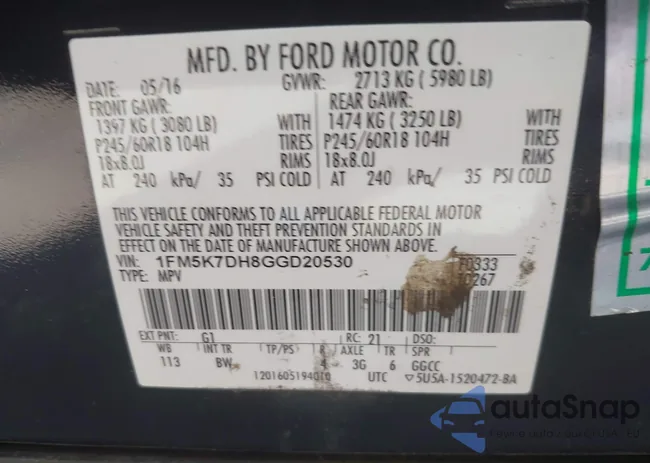 1FM5K7DH8GGD20530: 43209487