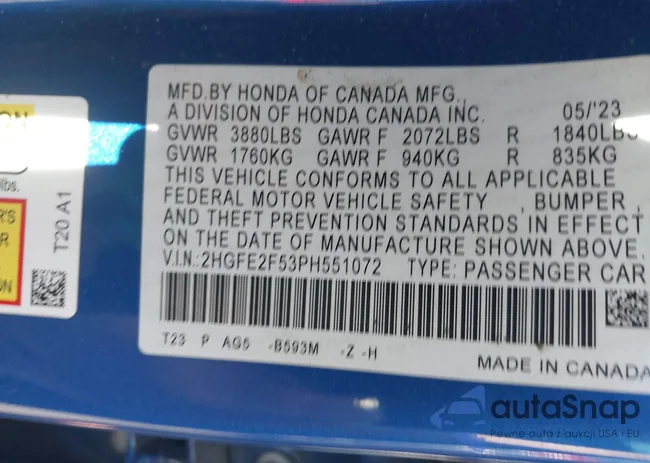 2HGFE2F53PH551072: 43209490