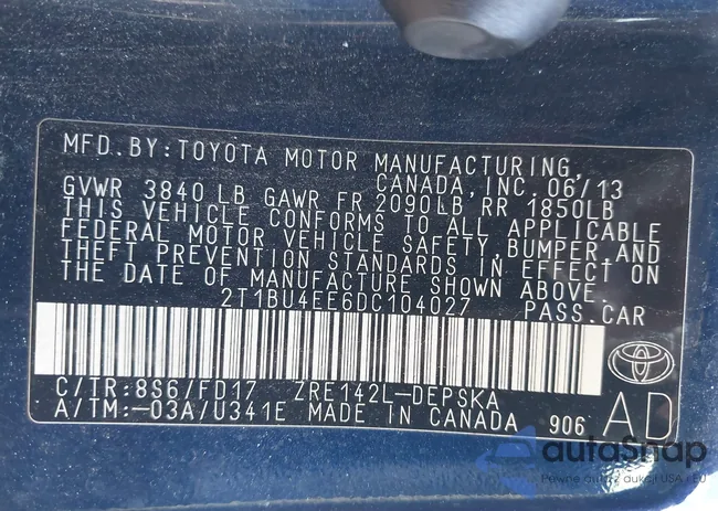 2T1BU4EE6DC104027: 43208581