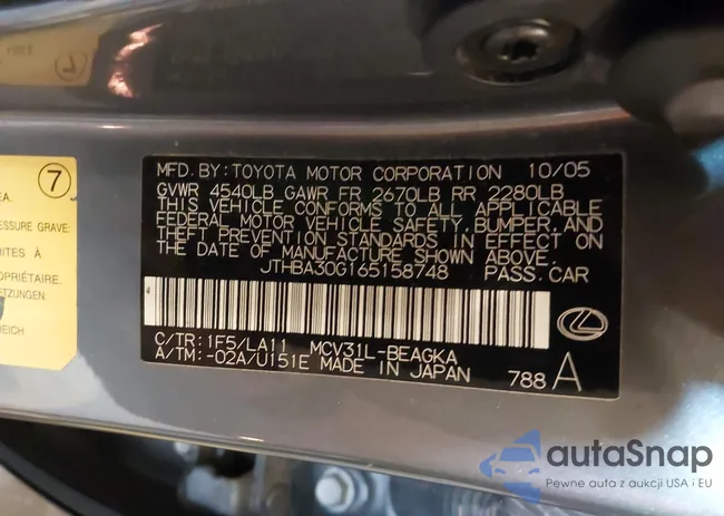 JTHBA30G165158748: 43208612