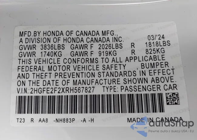 2HGFE2F2XRH567827: 43208709