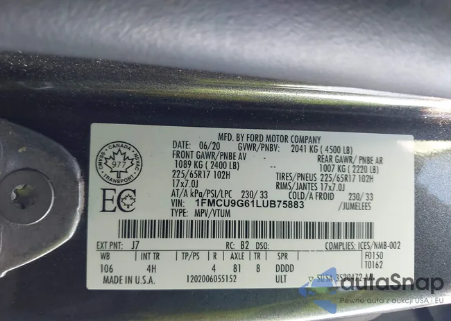 1FMCU9G61LUB75883: 43208810