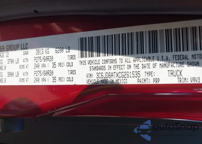 3C6JD6ATXCG261535: 43210083