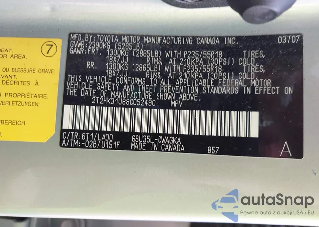 2T2HK31U88C052490: 43210087