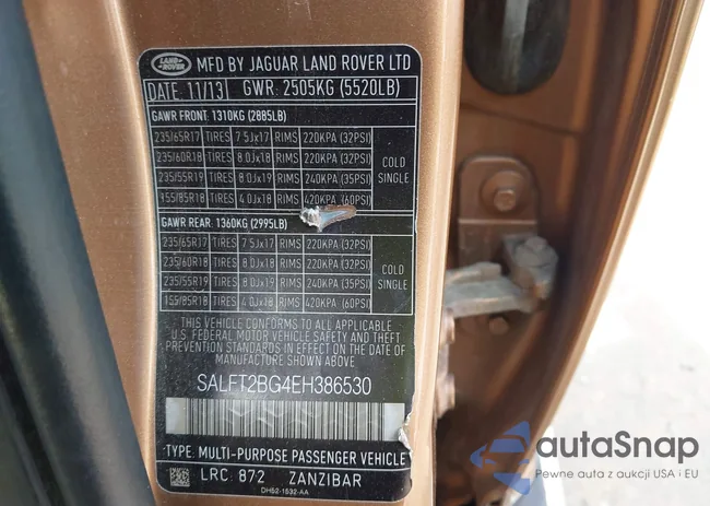 SALFT2BG4EH386530: 43210099