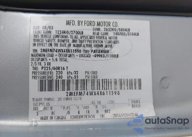 2MEFM74WX4X611598: 43210179