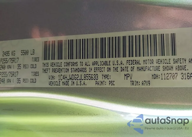 1C4HJWDG2JL855633: 43210341