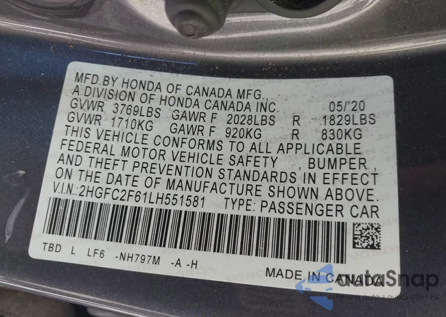 2HGFC2F61LH551581: 43210348