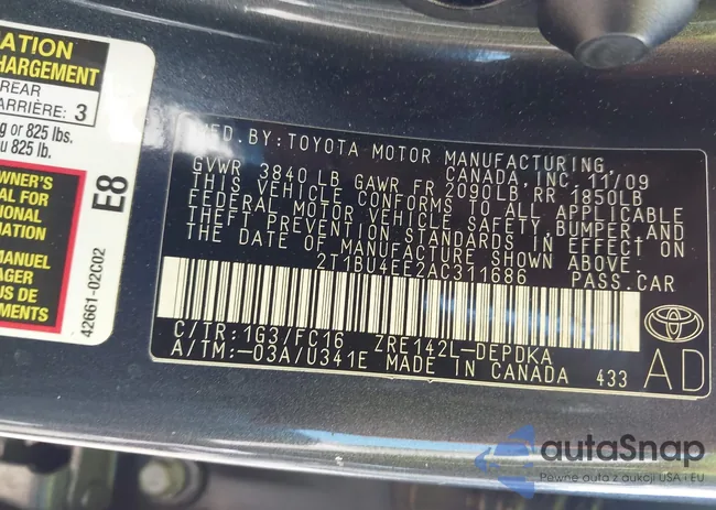 2T1BU4EE2AC311686: 43210405