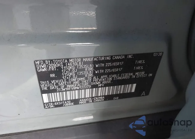 2T3W1RFV8MW122279: 43209665