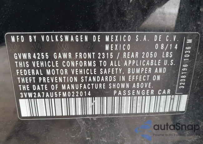 3VW2A7AU5FM022014: 43209678