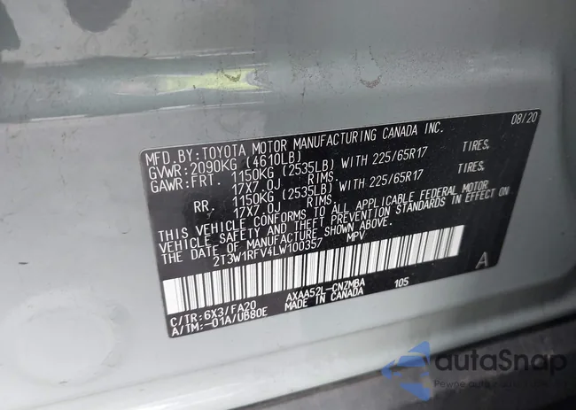 2T3W1RFV4LW100357: 43209697