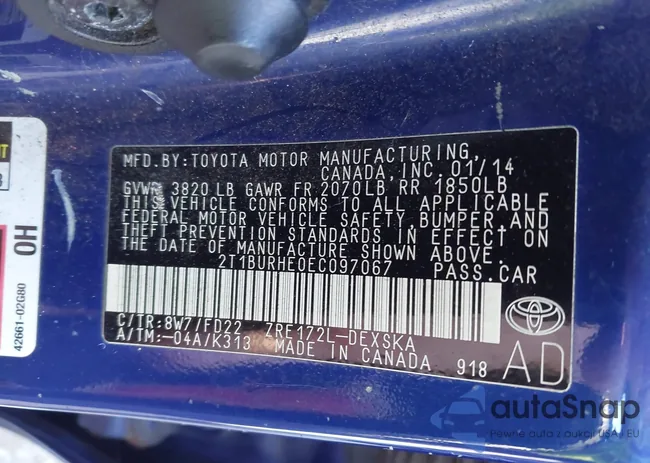 2T1BURHE0EC097067: 43209788