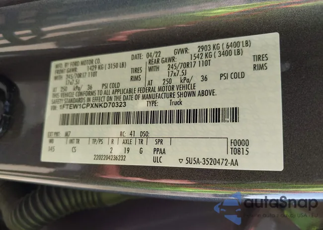 1FTEW1CPXNKD70323: 43209856