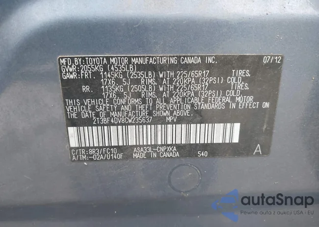 2T3BF4DV8CW235637: 43209913