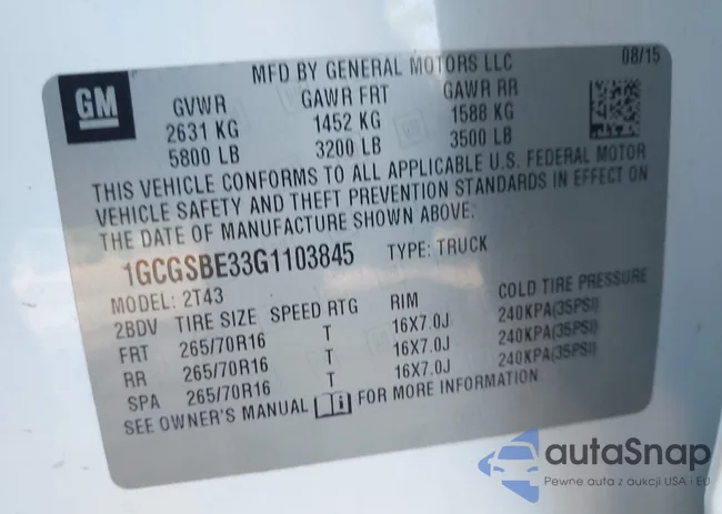 1GCGSBE33G1103845: 43209939