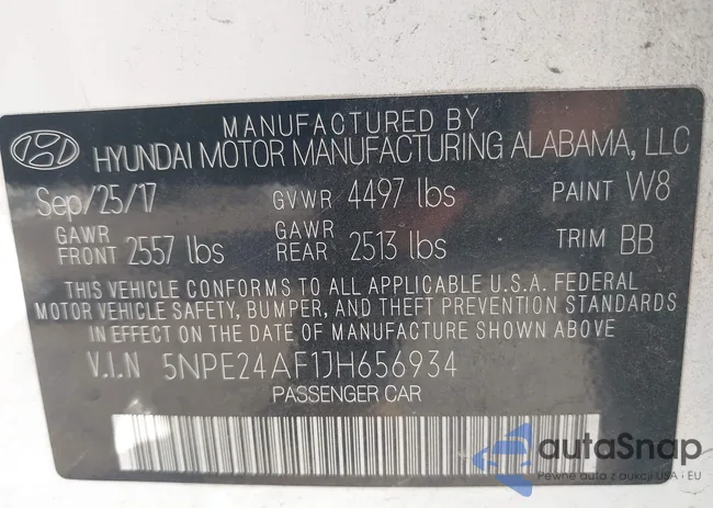 5NPE24AF1JH656934: 43210956