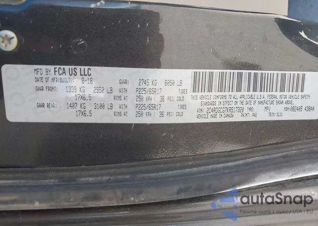 2C4RDGCG7KR517320: 43210968