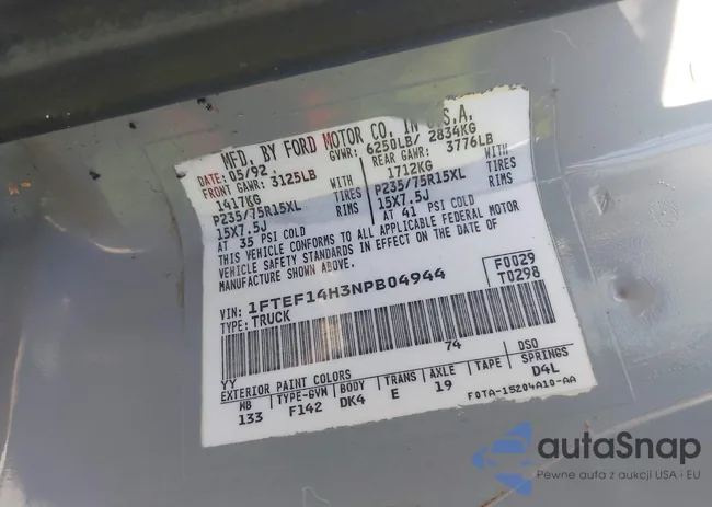 1FTEF14H3NPB04944: 43211239