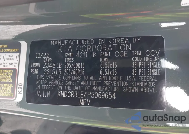 KNDCR3LE4P5069654: 43210622