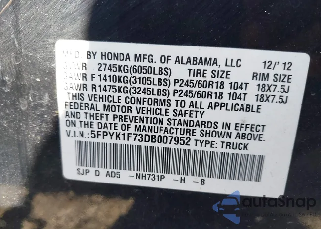 5FPYK1F73DB007952: 43210748